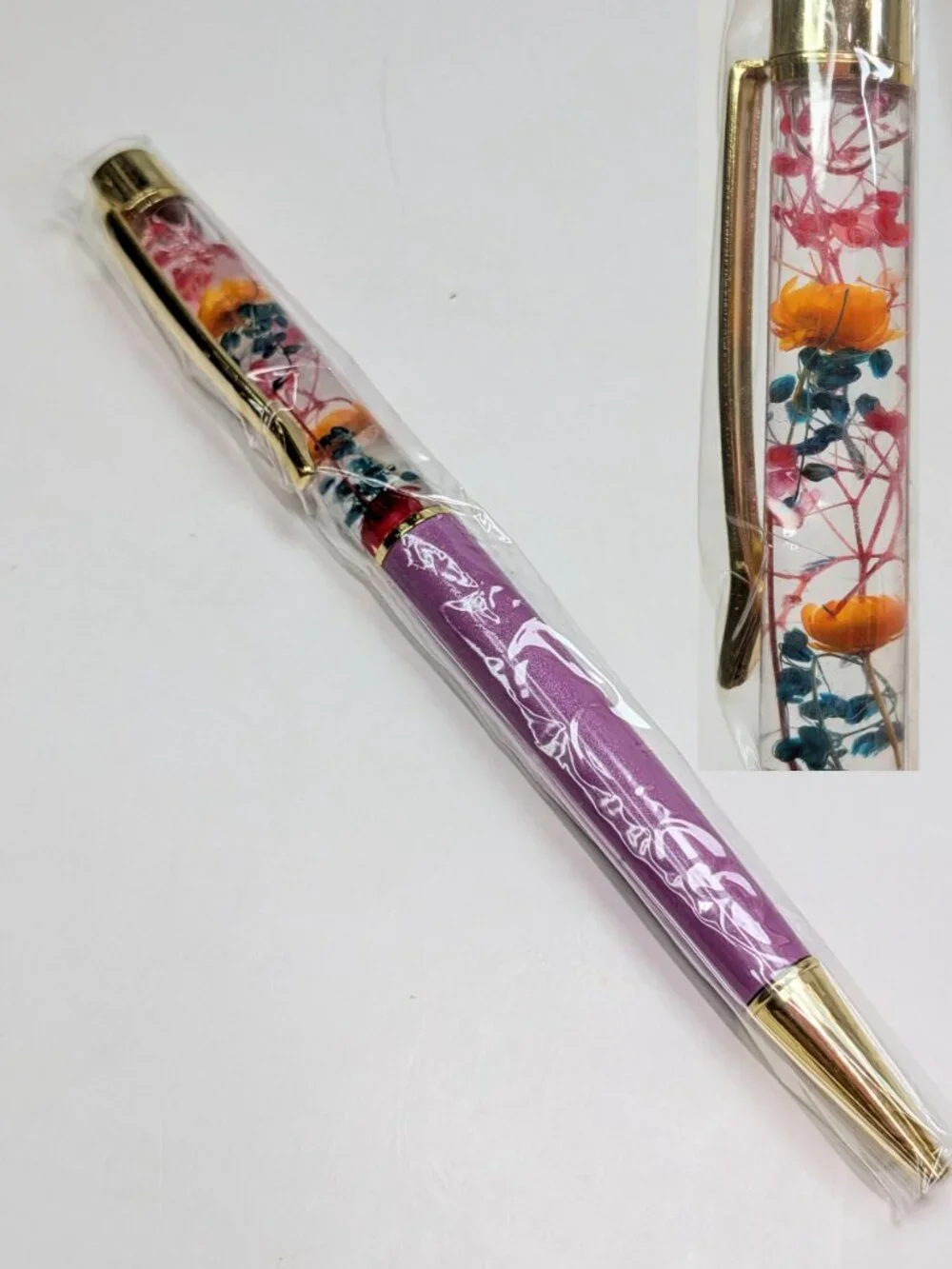 5pc Floating Floral Herbarium Pen Set Light Liquid Motion Cottagecore NEW
